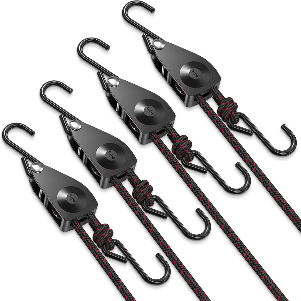 VIPARSPECTRA Ratchet Tie Down Straps, 1/4" Adjustable Rope Hangers 4 Pack, 12FT Tie-Down