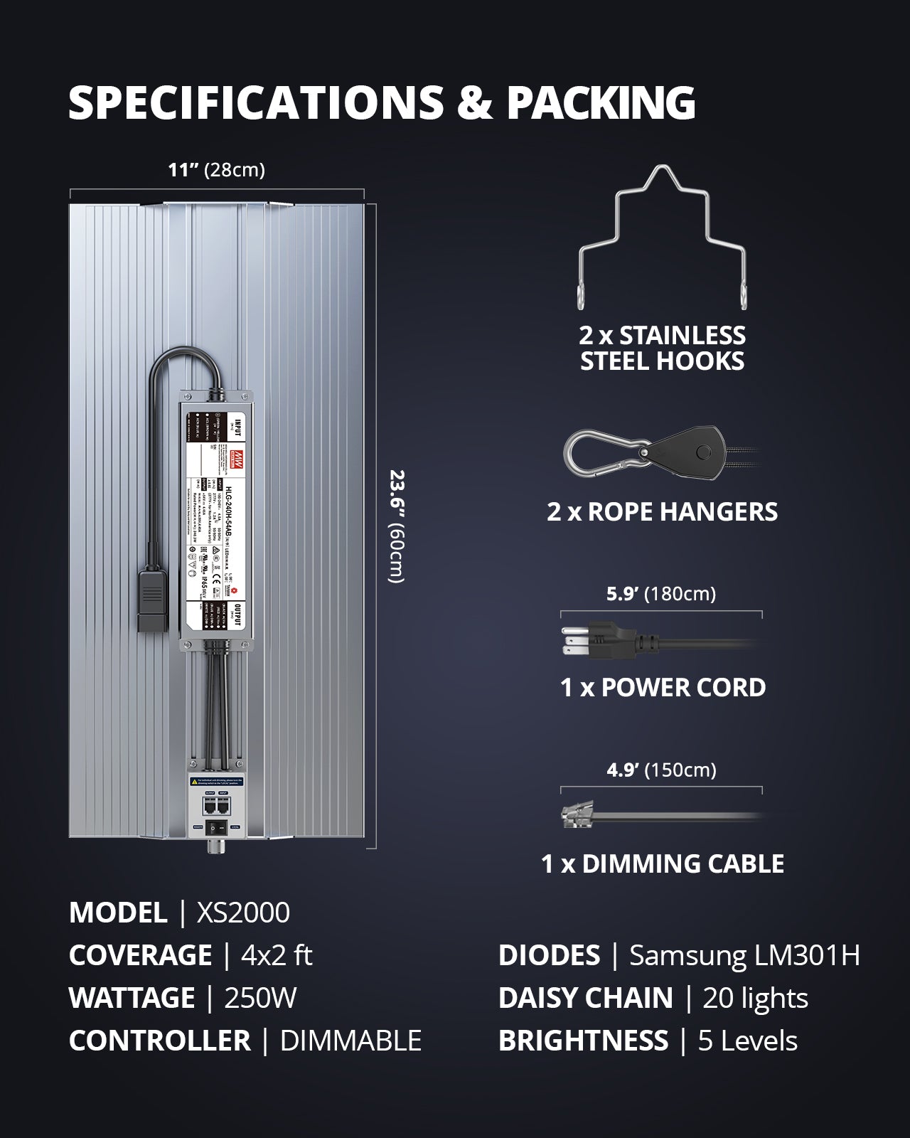 ViparSpectra® Upgraded XS2500 250W LED Grow Light, include Daisy Chain Function